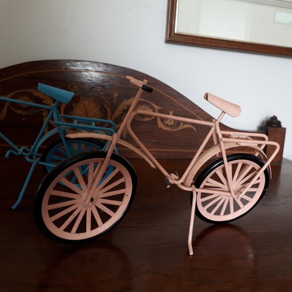 Miniature Bikes - Set of Two - One Blue and One Pink - Metal & Rubber - Picture 3 of 4